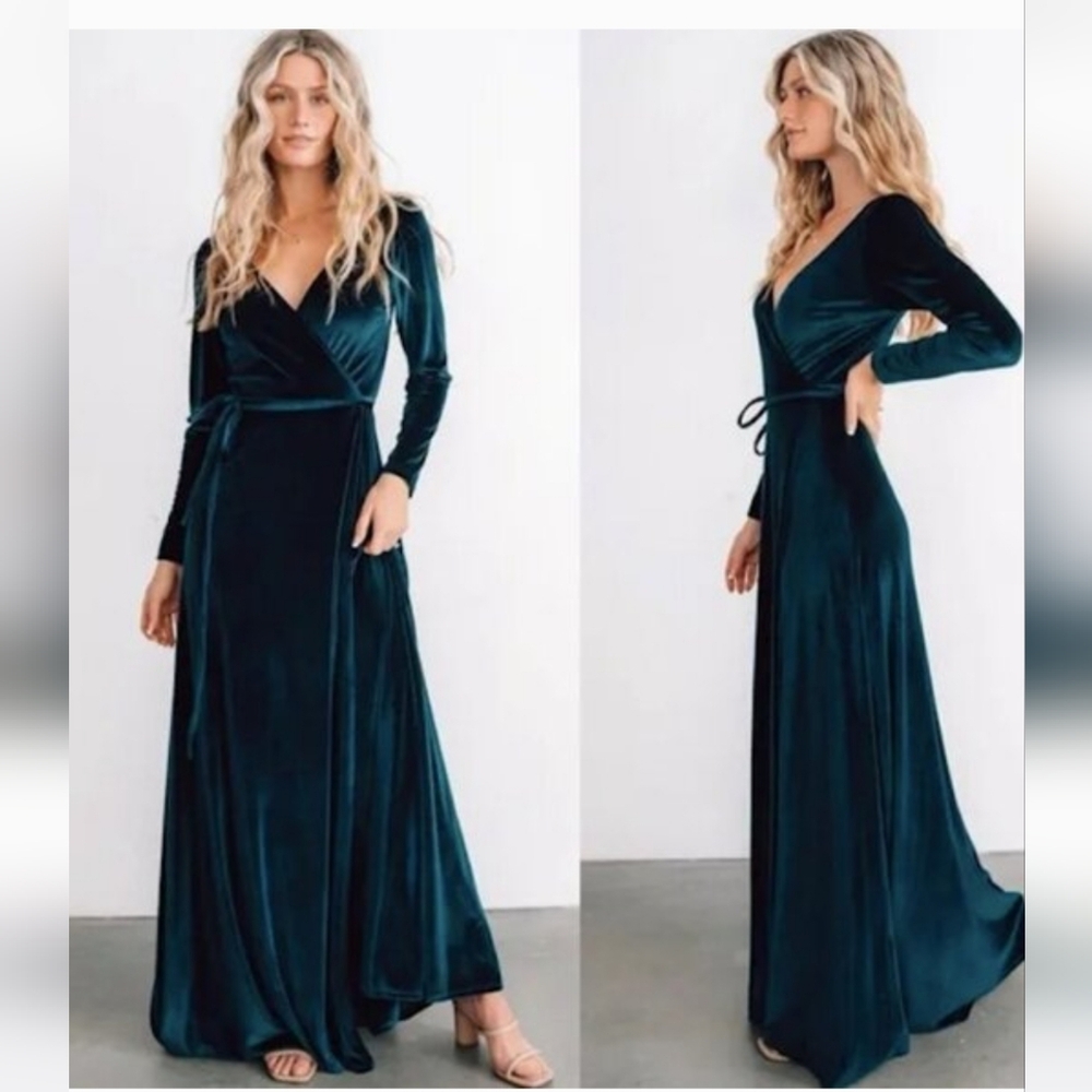 Baltic Born Deep Teal Velvet Wrap Maxi Dress Xl NWT